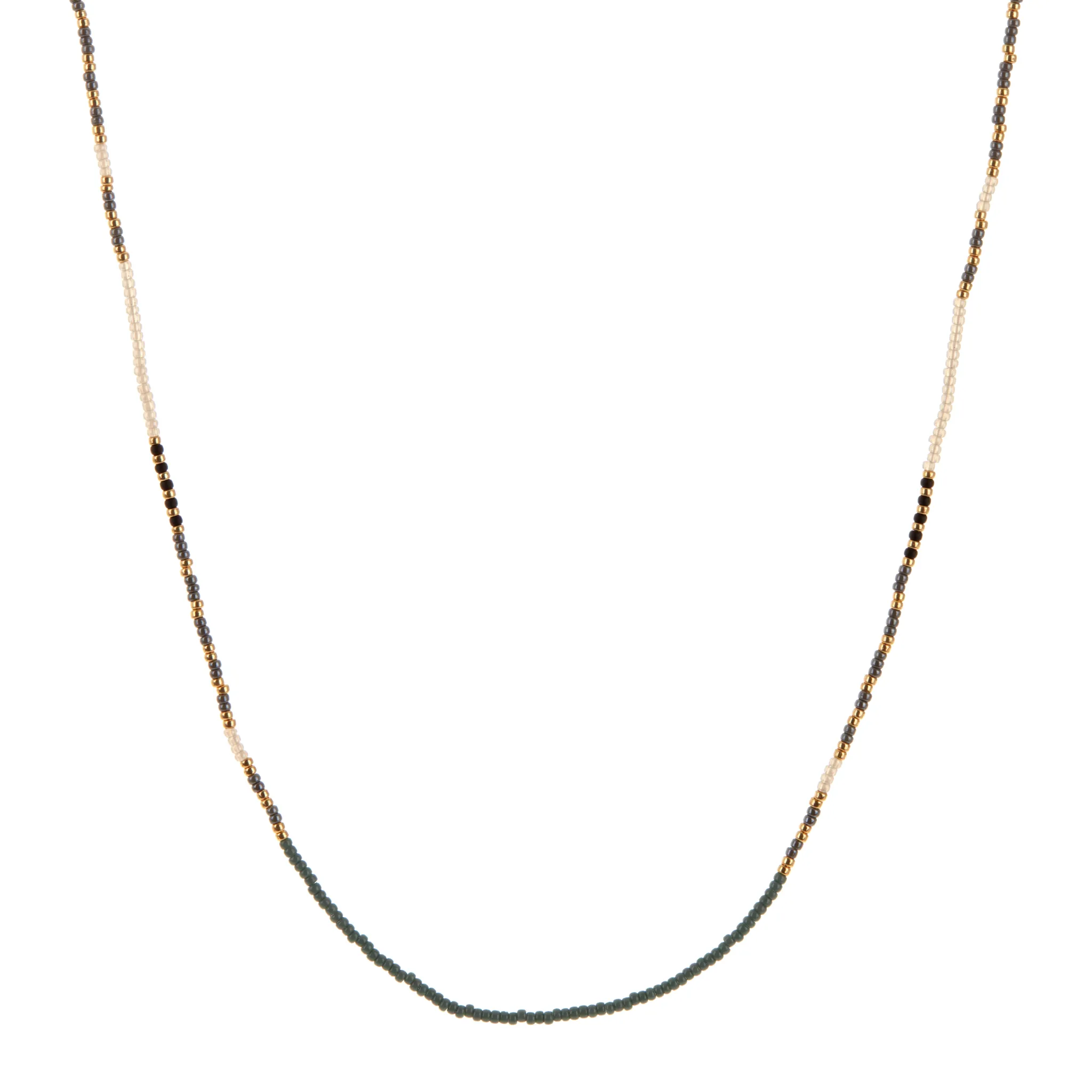 Teal, Black, Grey, and Silver Beaded Necklace sold by Anna Beck