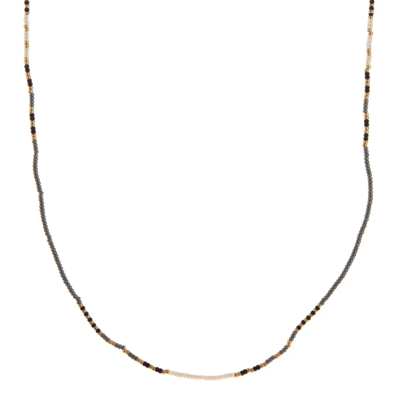 Silver, Grey, Gold & Black Beaded Necklace sold by Anna Beck