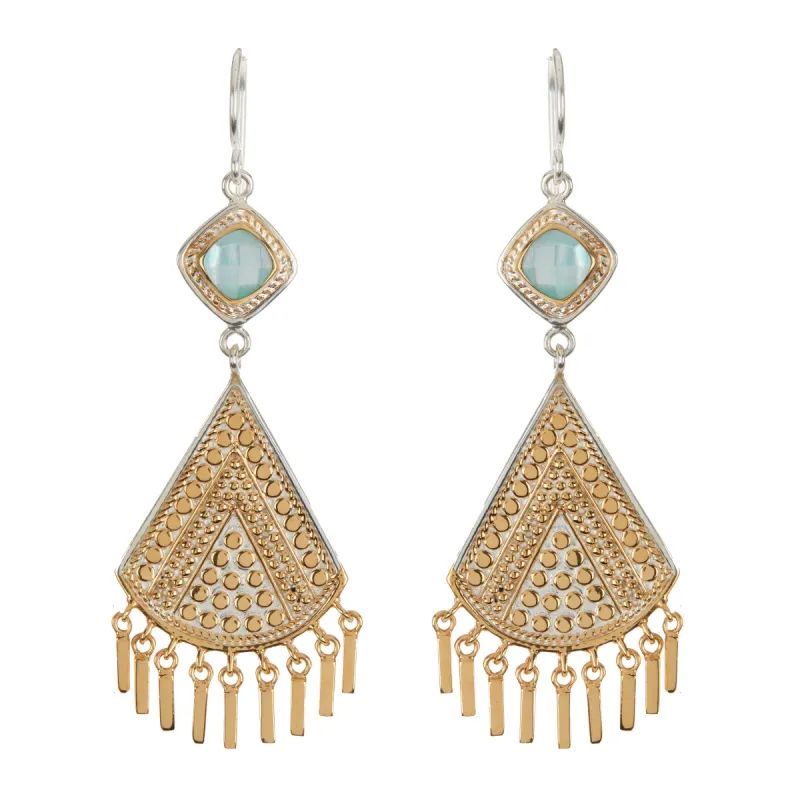 Turquoise and White Quartz Double Drop Fringe Earrings sold by Anna Beck
