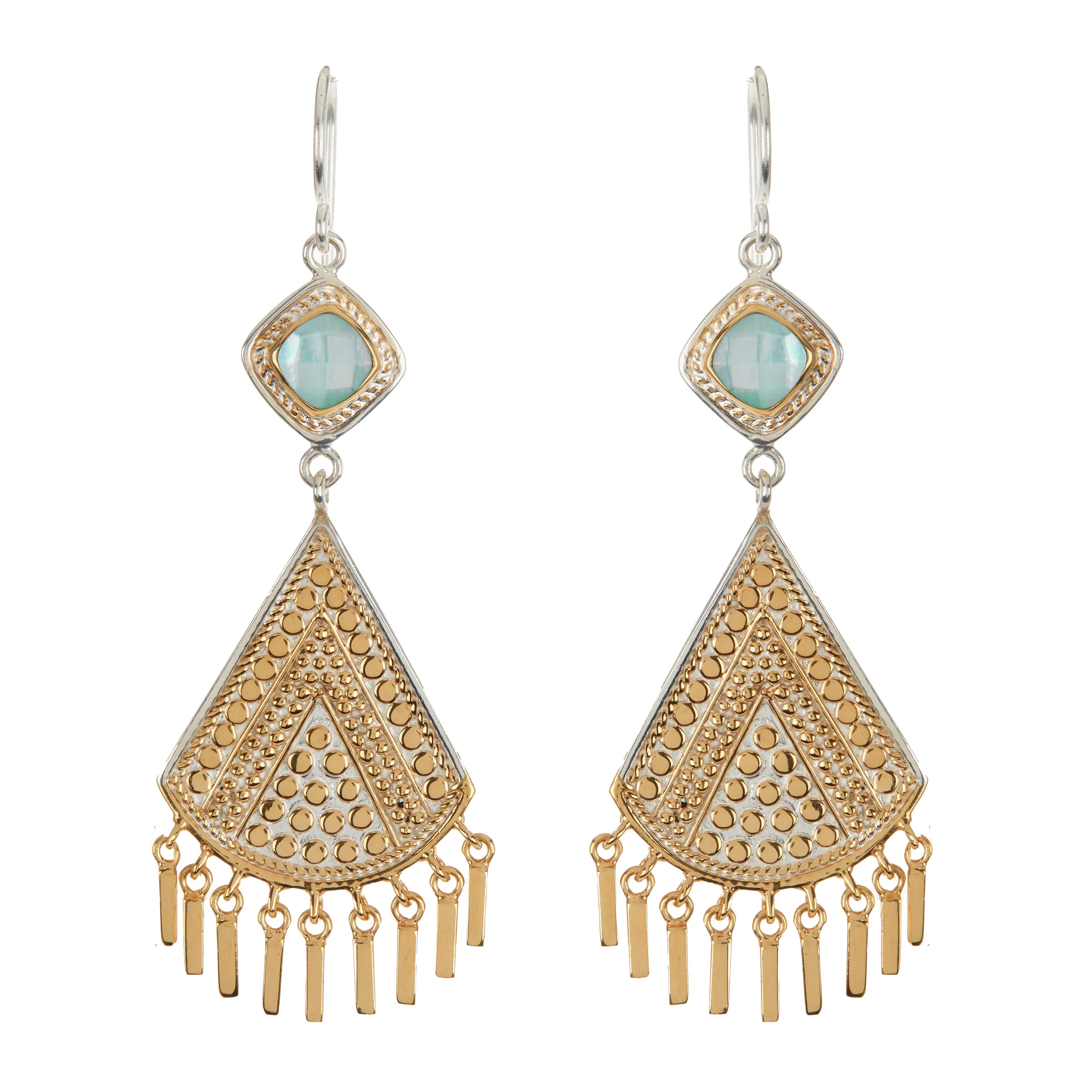Turquoise and White Quartz Double Drop Fringe Earrings sold by Anna Beck