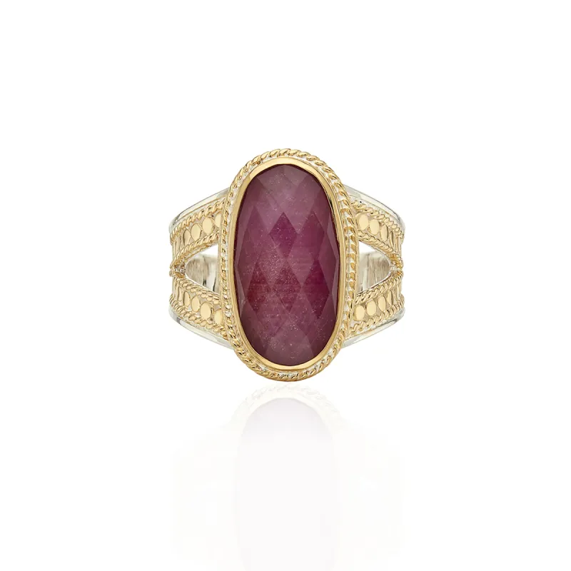 Ruby Oval Split-Side Ring - Gold sold by Anna Beck
