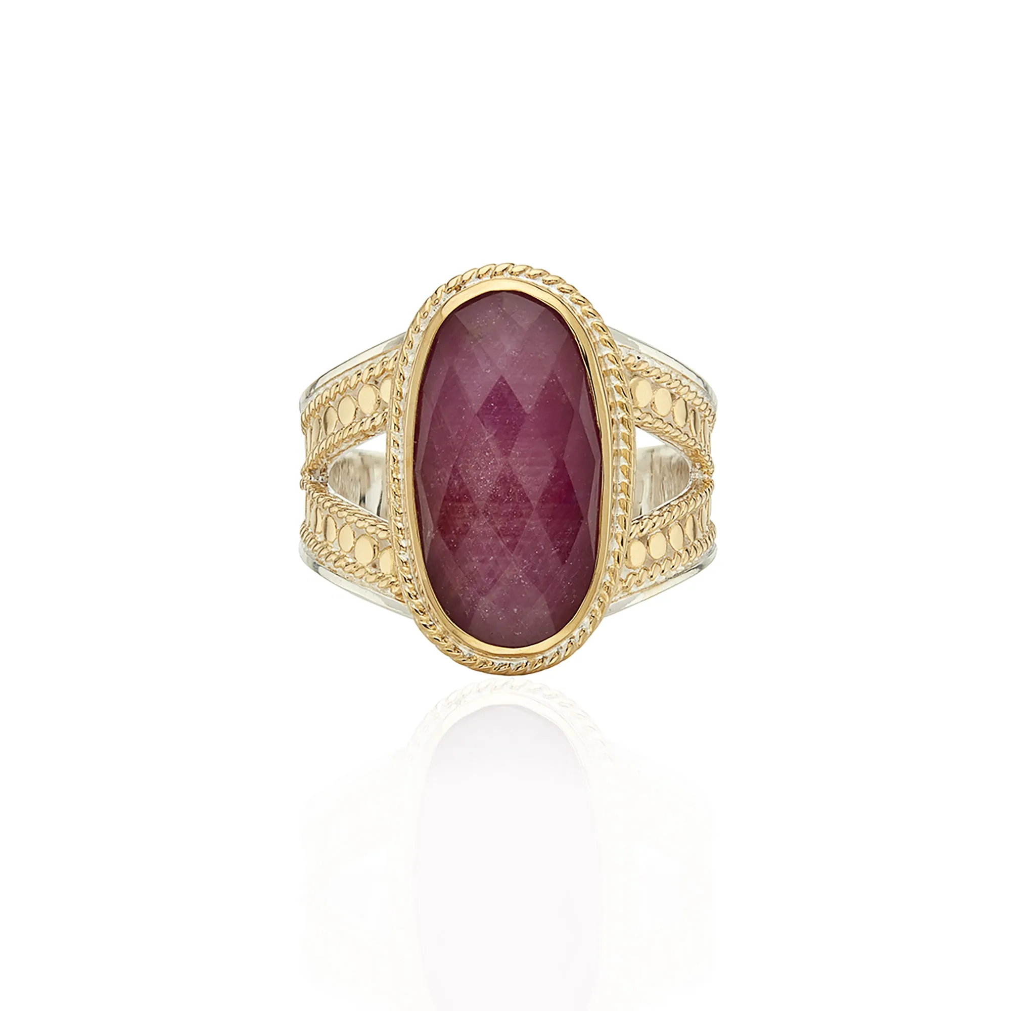 Ruby Oval Split-Side Ring - Gold sold by Anna Beck