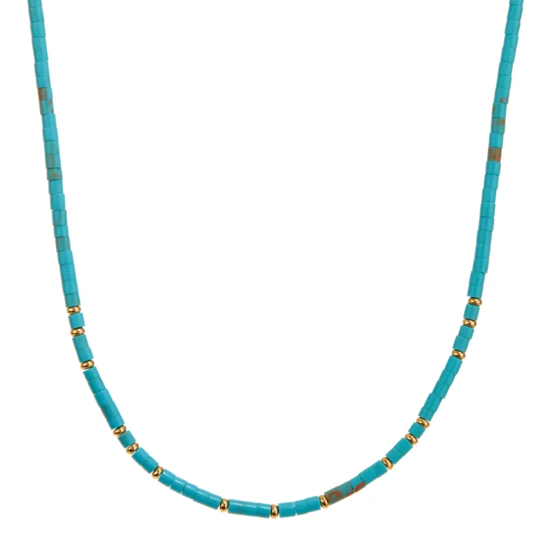 Turquoise Small Beaded Necklace - Gold sold by Anna Beck