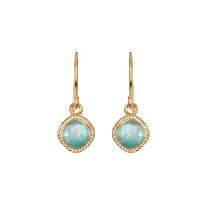 Turquoise and White Quartz Cushion Drop Earrings - Gold sold by Anna Beck