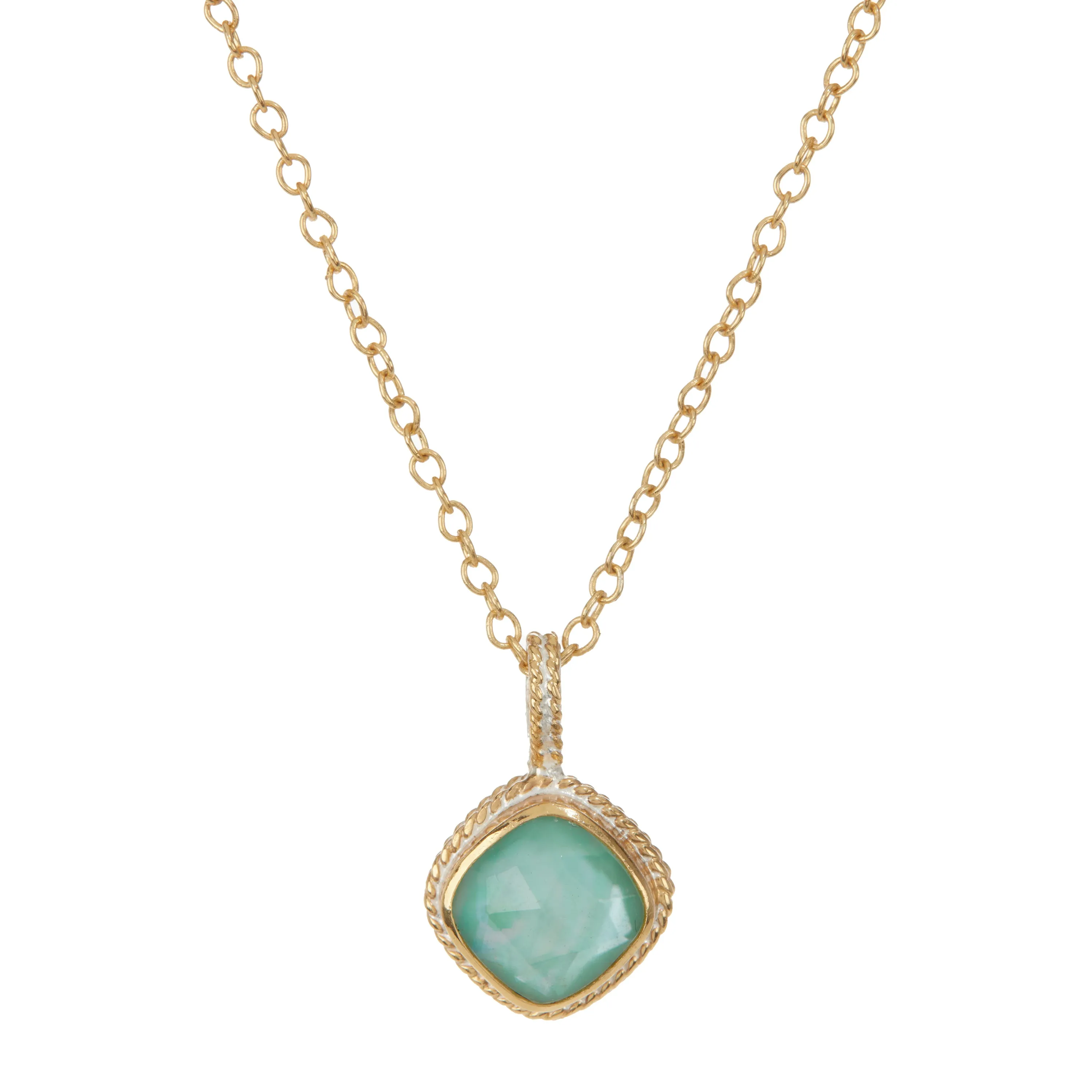 Turquoise and White Quartz Cushion Pendant Necklace - Gold sold by Anna Beck