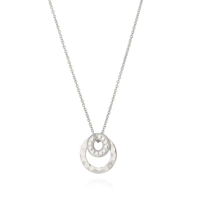 Hammered Double Circle Necklace - Silver sold by Anna Beck