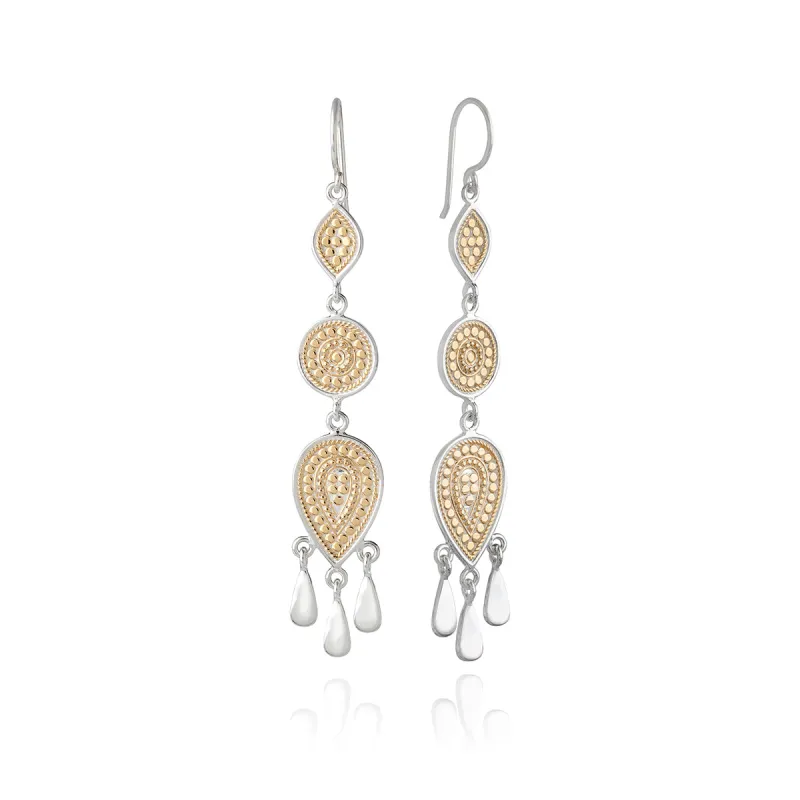 Signature Beaded Triple Drop Fringe Earrings - Gold sold by Anna Beck