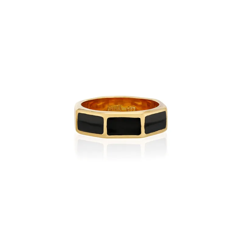 Black Onyx Inlay Band Ring - Gold sold by Anna Beck