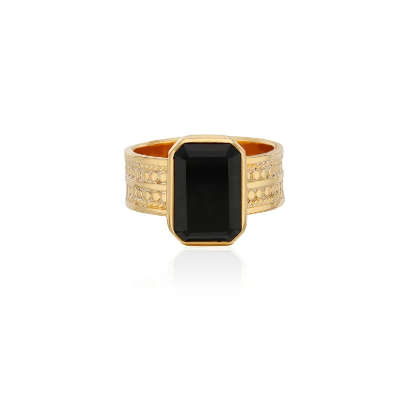 Large Black Onyx Rectangle Ring - Gold sold by Anna Beck