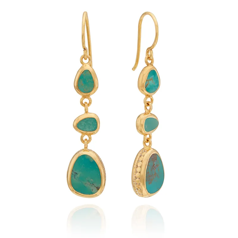 Turquoise Asymmetrical Triple Drop Earrings - Gold sold by Anna Beck