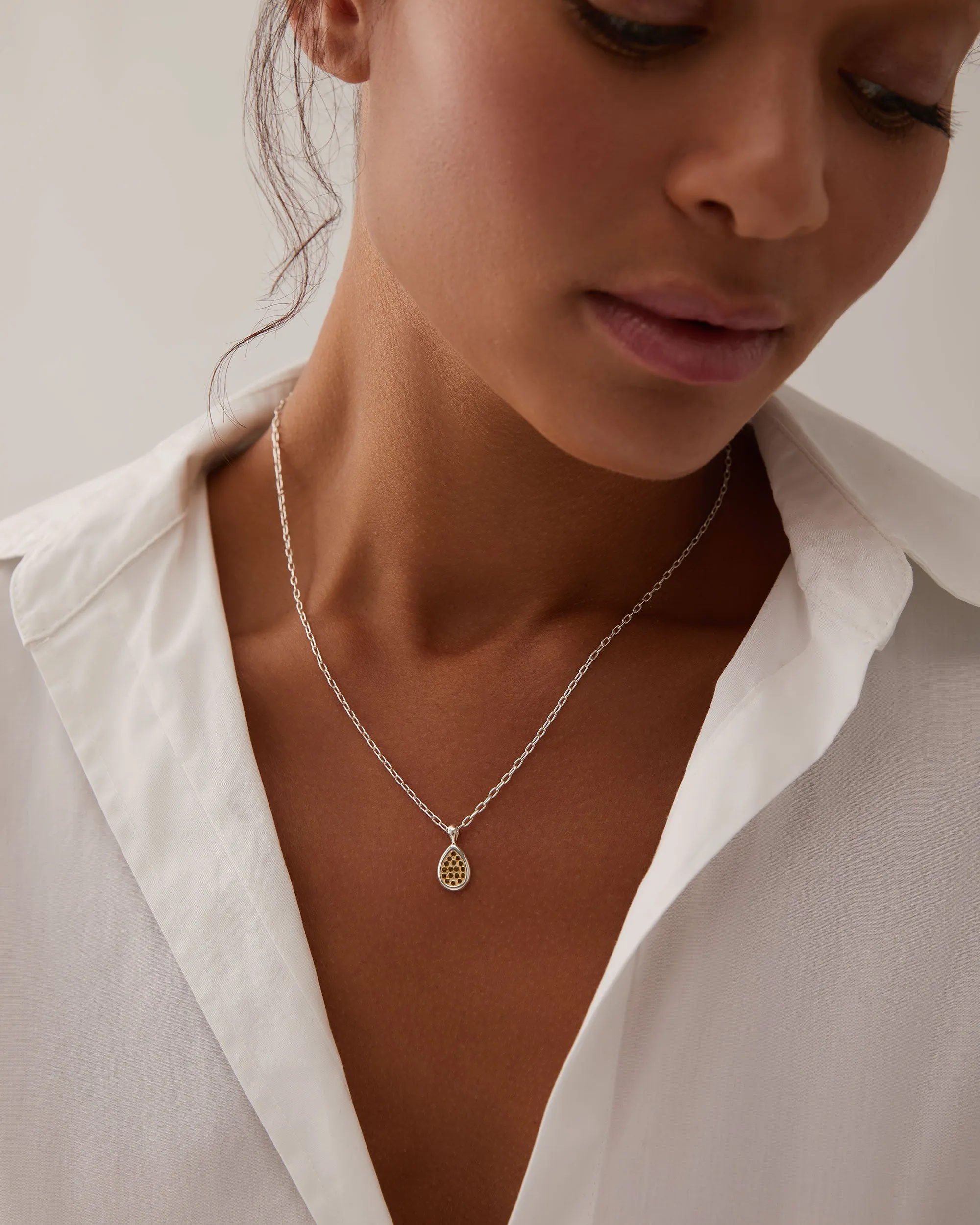 Classic Smooth Rim Drop Pendant Necklace, 16-18" - Gold & Silver sold by Anna Beck product image thumbnail 2