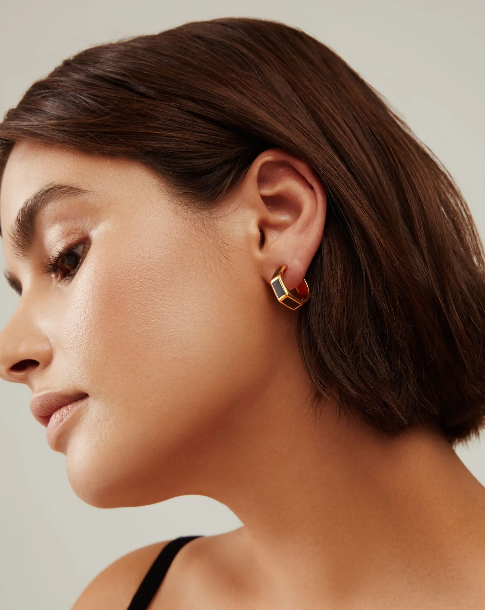 Black Onyx Inlay Hoop Earrings - Gold sold by Anna Beck product image thumbnail 2