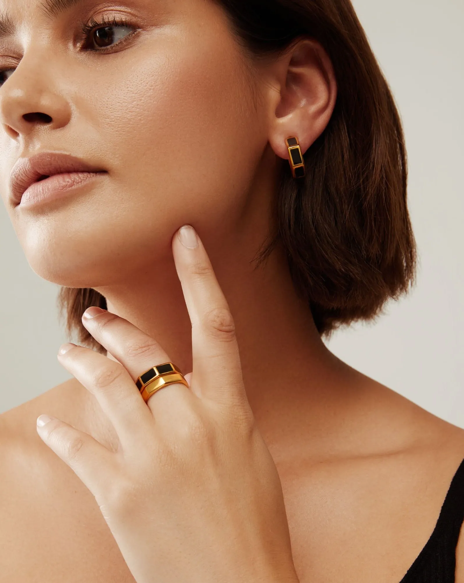 Black Onyx Inlay Hoop Earrings - Gold sold by Anna Beck product image thumbnail 3