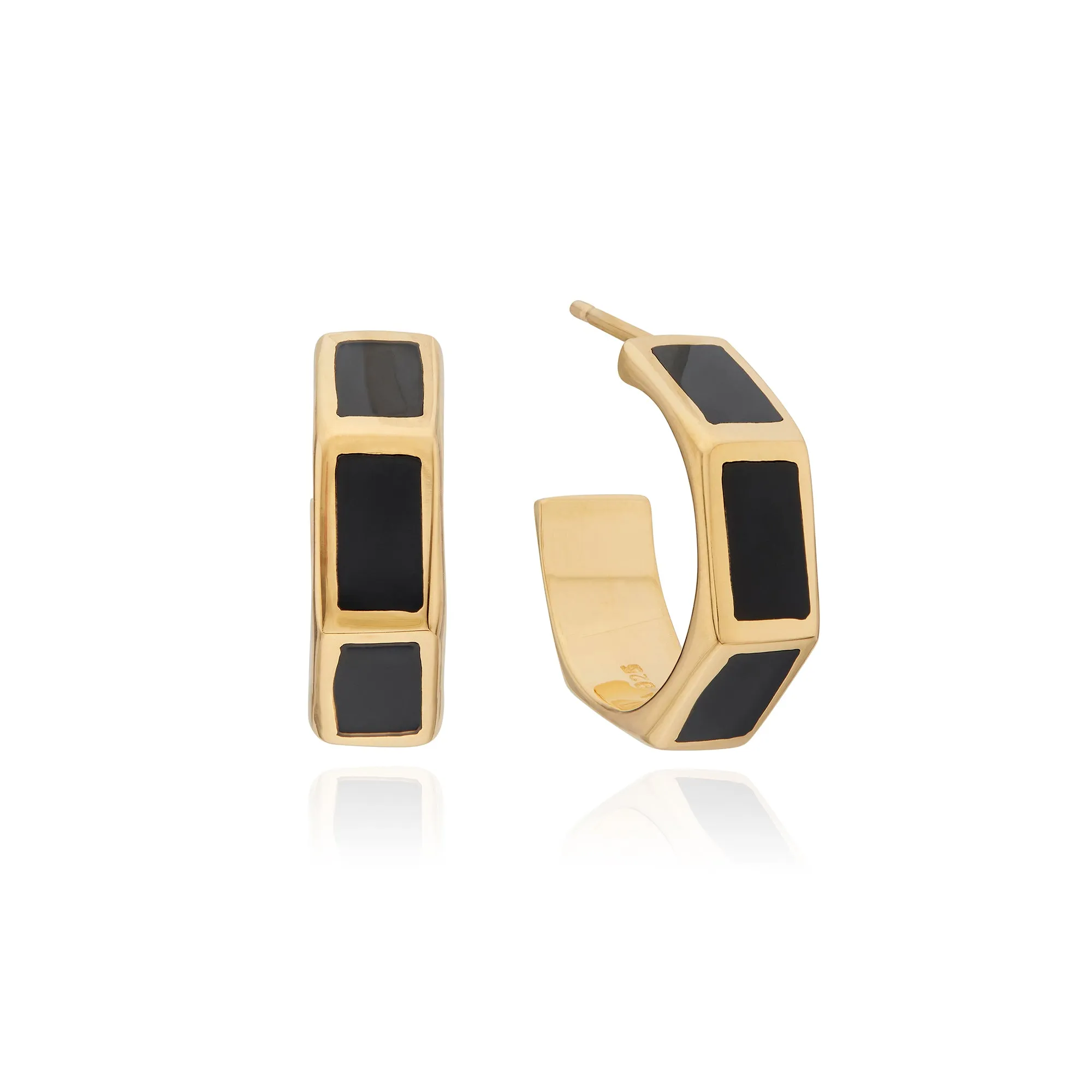 Black Onyx Inlay Hoop Earrings - Gold sold by Anna Beck