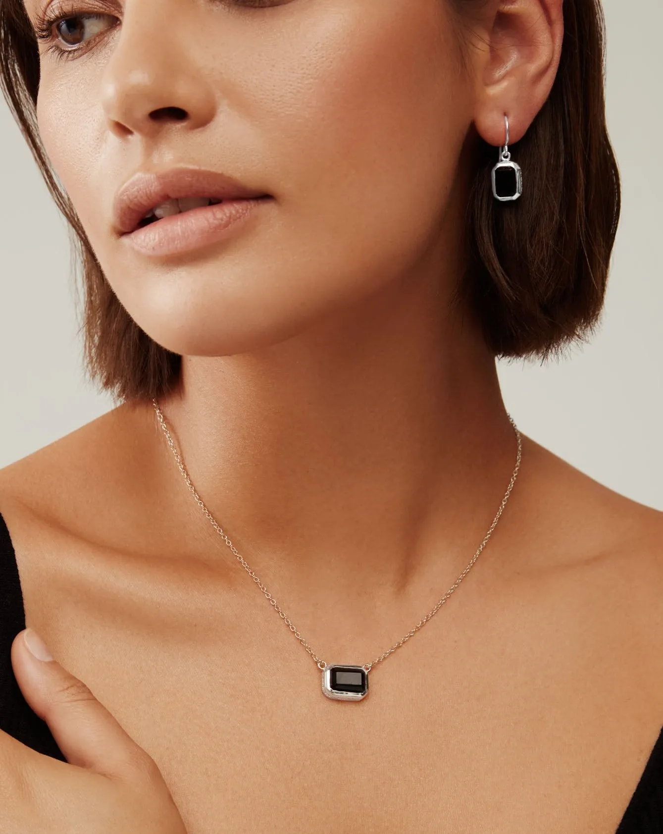 Black Onyx Rectangle Drop Earrings - Silver sold by Anna Beck product image thumbnail 3