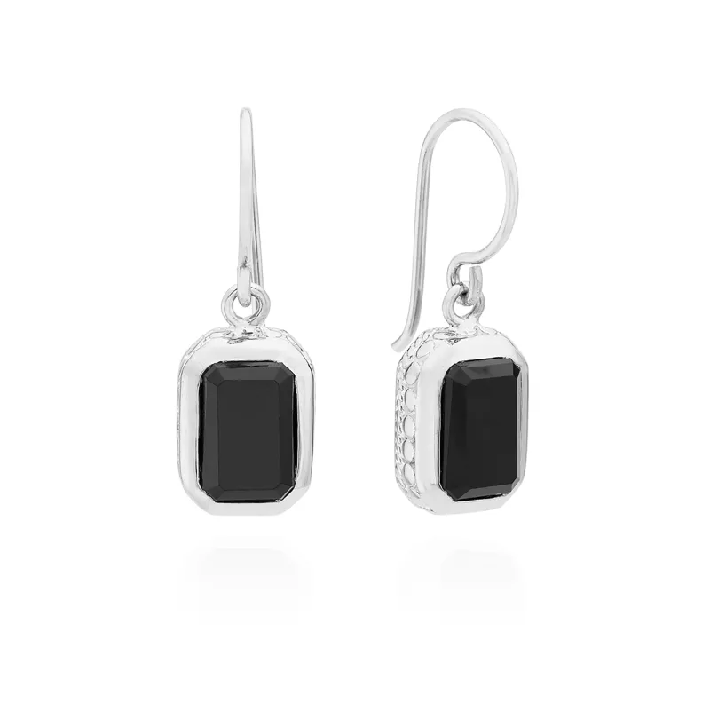 Black Onyx Rectangle Drop Earrings - Silver sold by Anna Beck