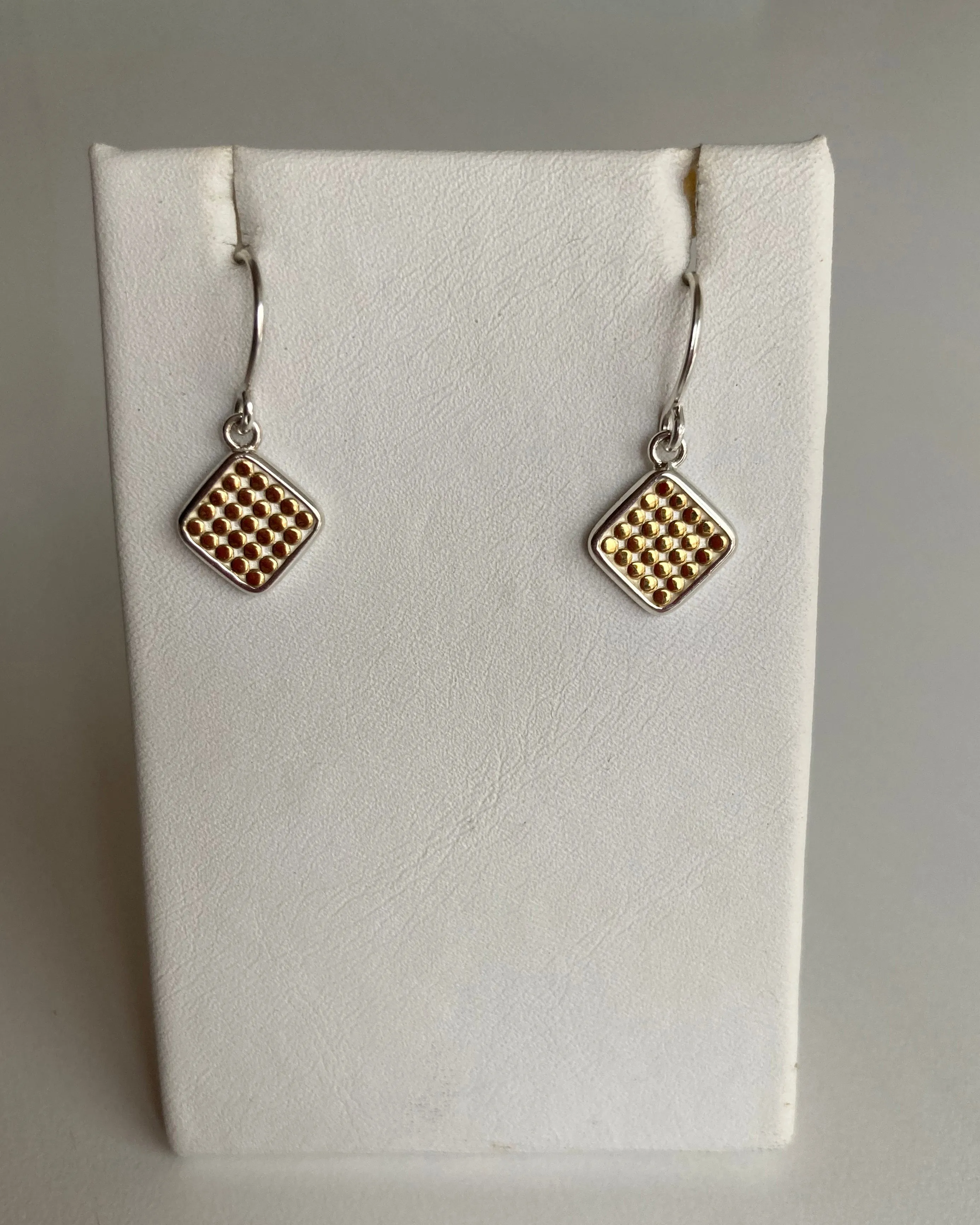 Small Dotted Cushion Drop Earrings - Gold and Silver sold by Anna Beck
