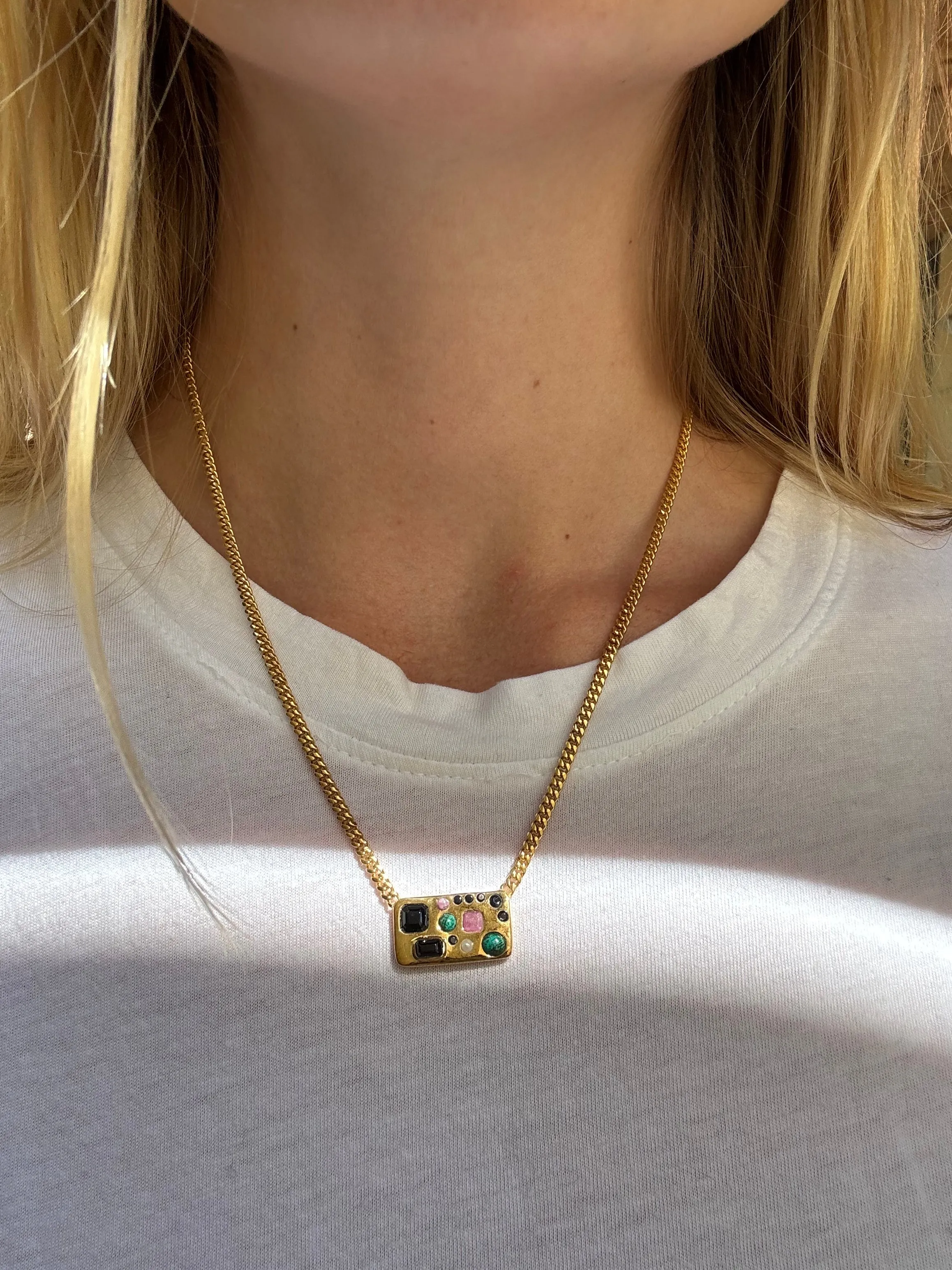 Wavy Rectangle Multi-Stone Necklace sold by Anna Beck