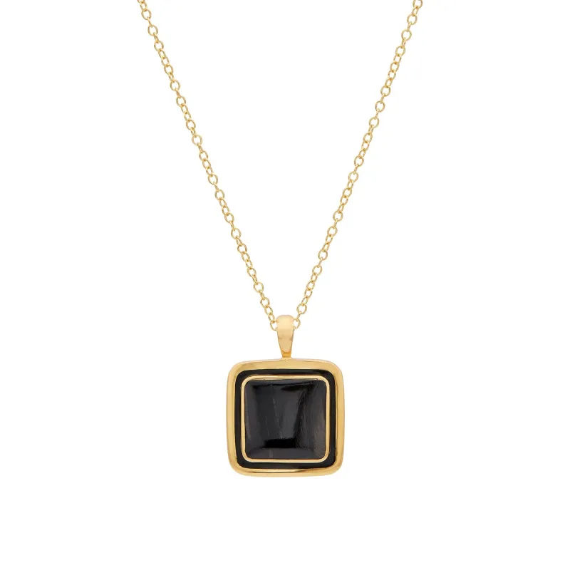 Square Hypersthene Black Enamel Necklace sold by Anna Beck