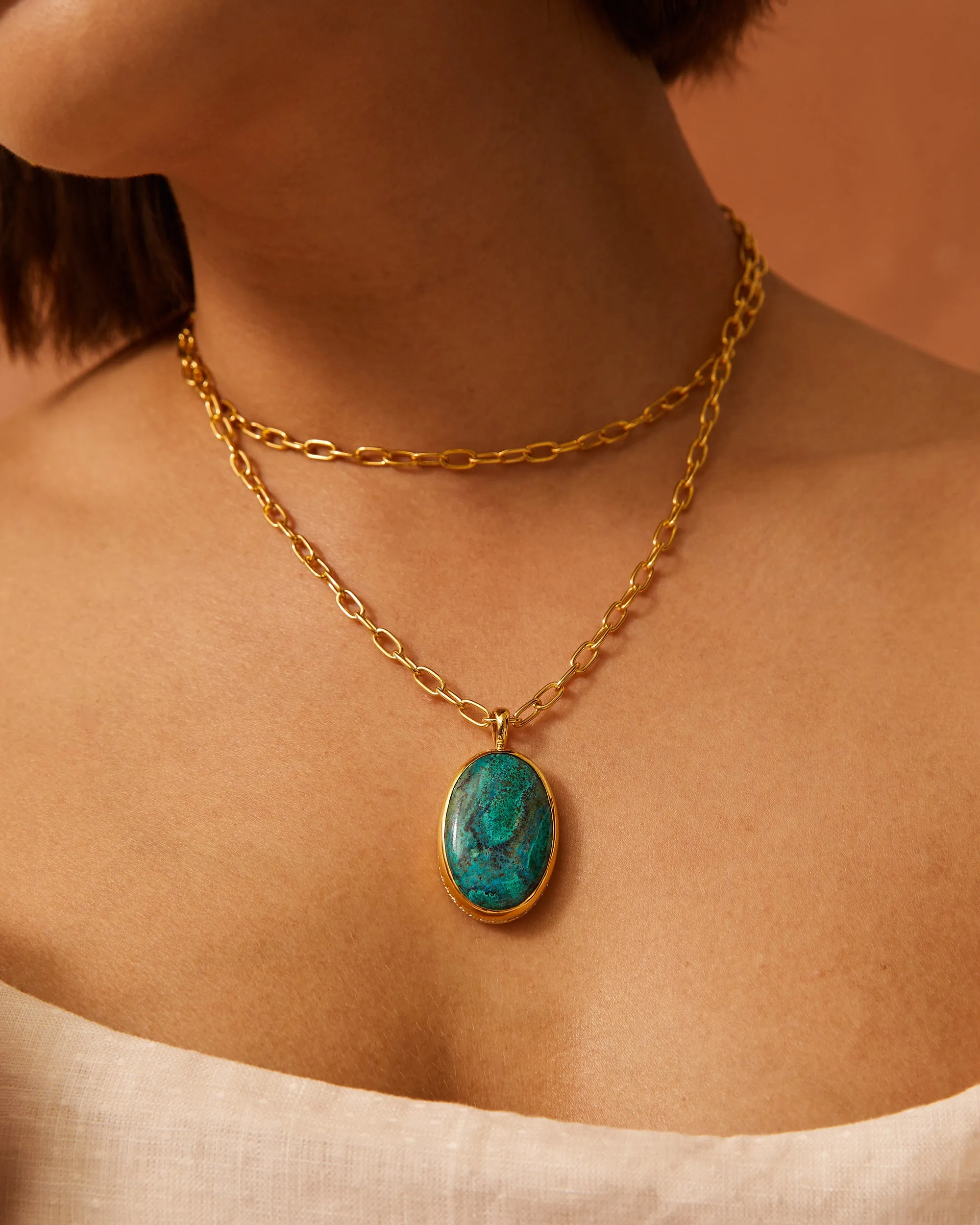 Large Malachite Chrysocolla Pendant Necklace sold by Anna Beck product image thumbnail 2