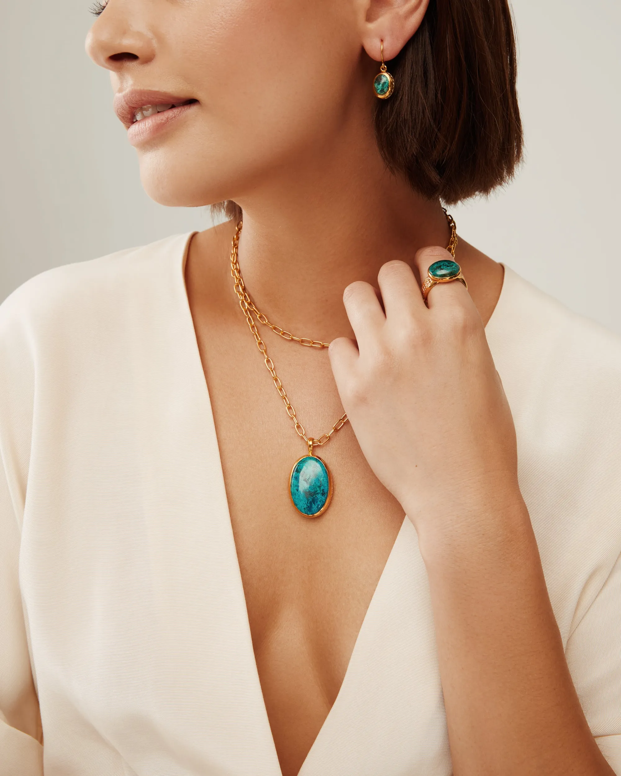 Large Malachite Chrysocolla Pendant Necklace sold by Anna Beck product image thumbnail 4