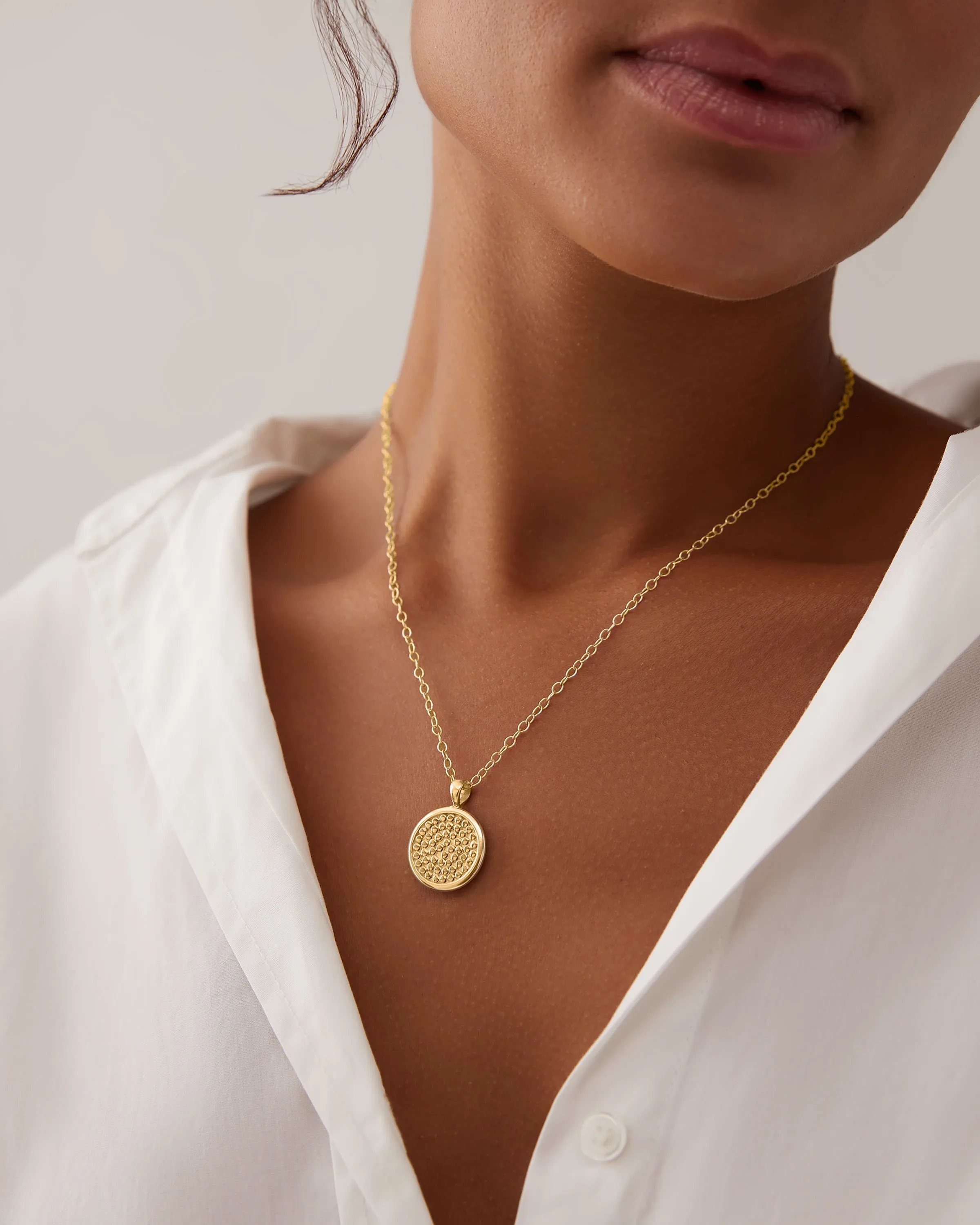 Classic Smooth Rim Medium Pendant Necklace, 16"-18" - Gold sold by Anna Beck product image thumbnail 2