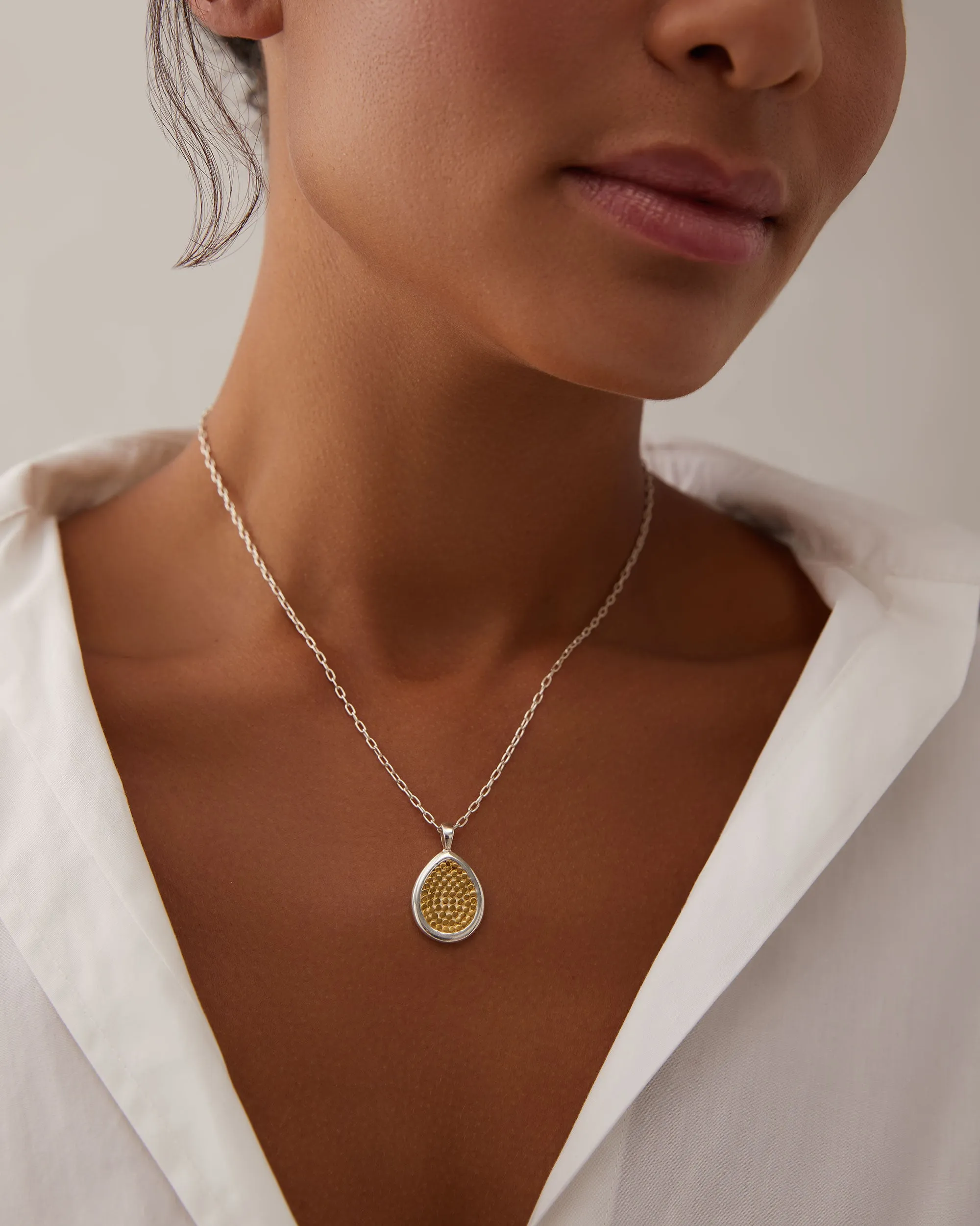 Classic Smooth Rim Medium Drop Pendant Necklace, 16"-18" - Gold & Silver sold by Anna Beck product image thumbnail 2