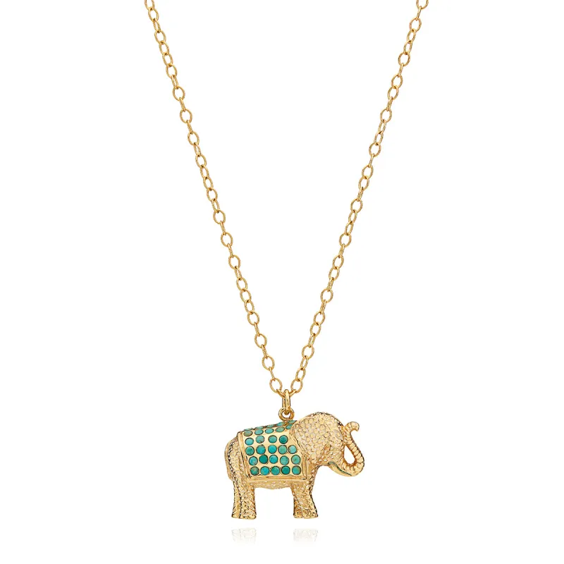 Turquoise Pavé Elephant Charm Necklace sold by Anna Beck