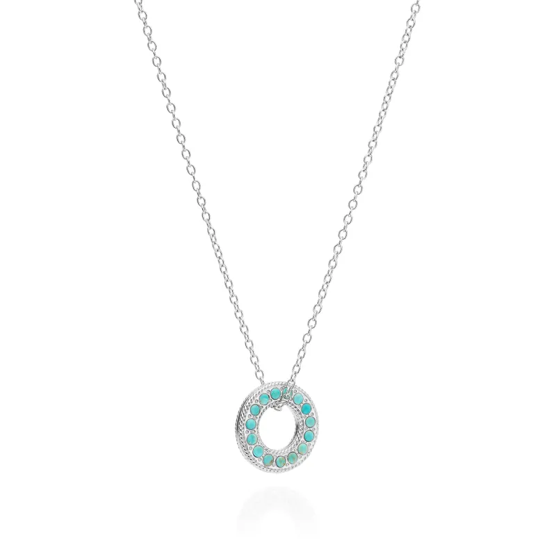 Turquoise Pavé Open Circle Necklace- Silver sold by Anna Beck
