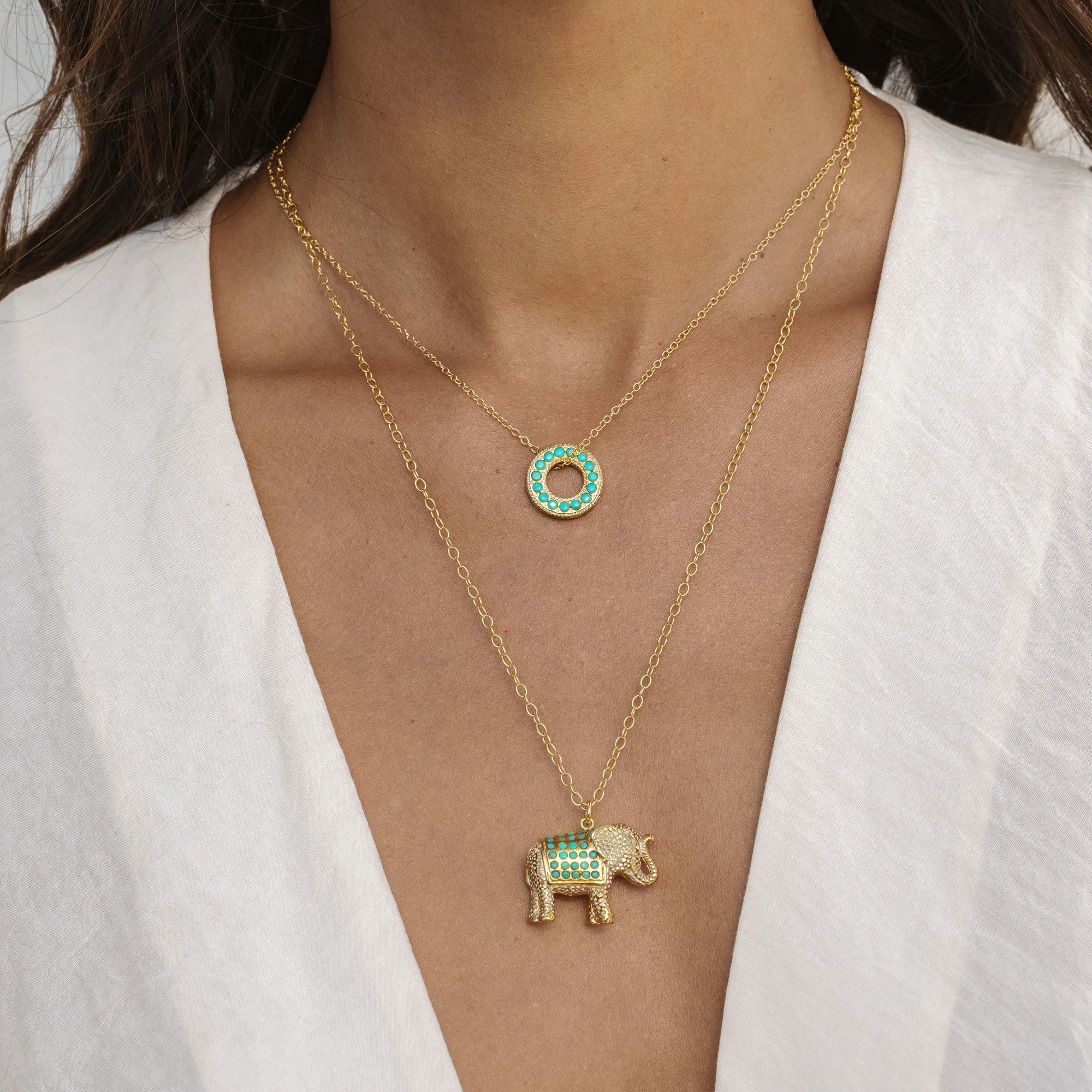 Turquoise Pavé Open Circle Necklace- Silver sold by Anna Beck product image thumbnail 3