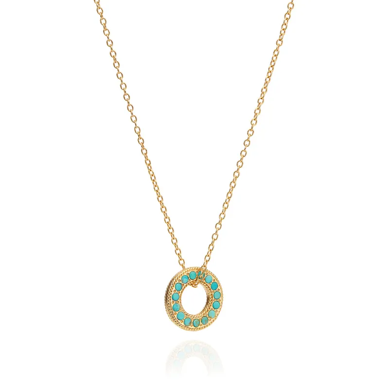 Turquoise Pavé Open Circle Necklace made by Anna Beck