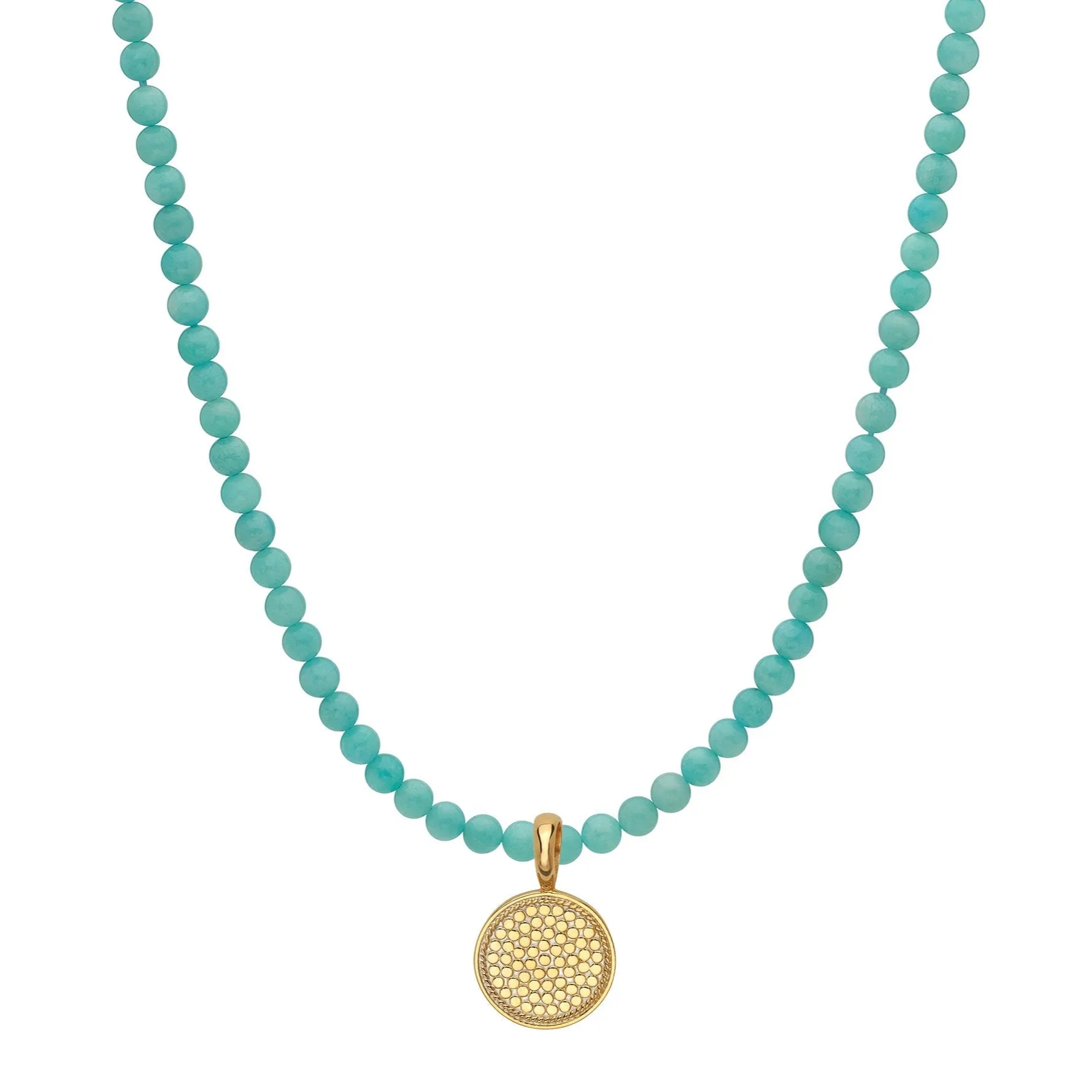 Amazonite Beaded Necklace with Reversible Gold Removable Pendant, Engravable sold by Anna Beck