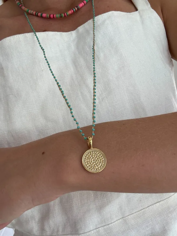 Turquoise Beaded Woven Necklace made by Anna Beck