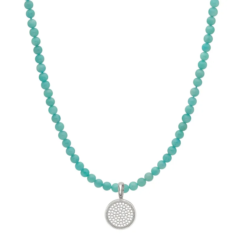 Amazonite Beaded Necklace with Reversible Silver Pendant, Engravable sold by Anna Beck