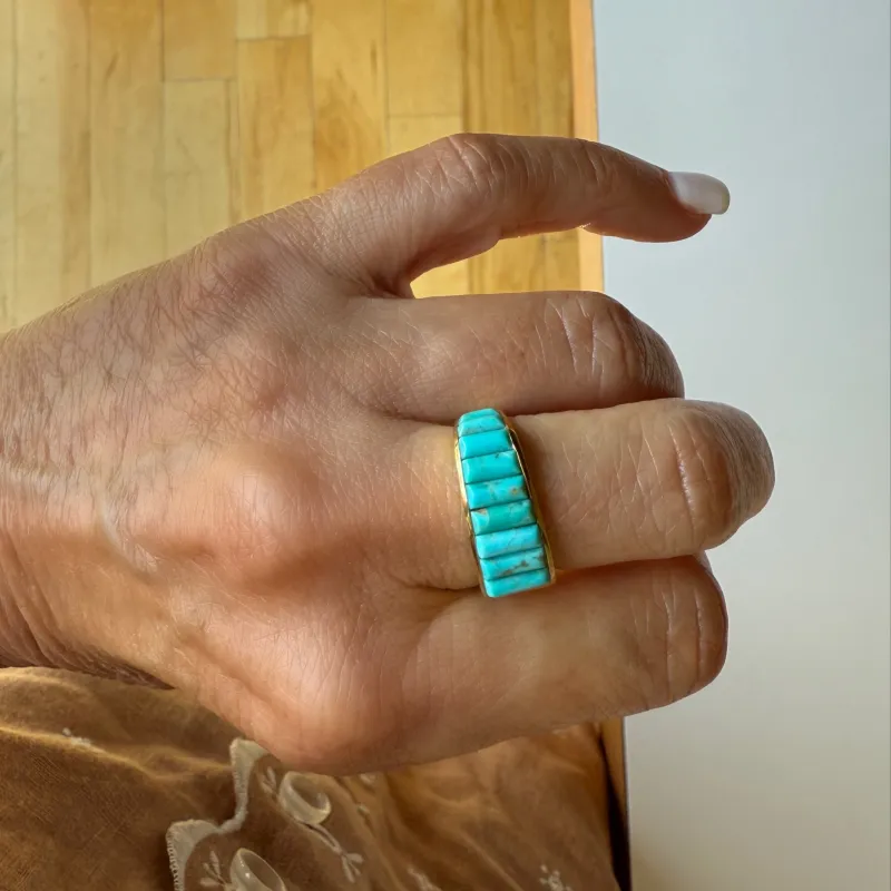 Multi-Stone Tapered Turquoise Ring - Gold sold by Anna Beck