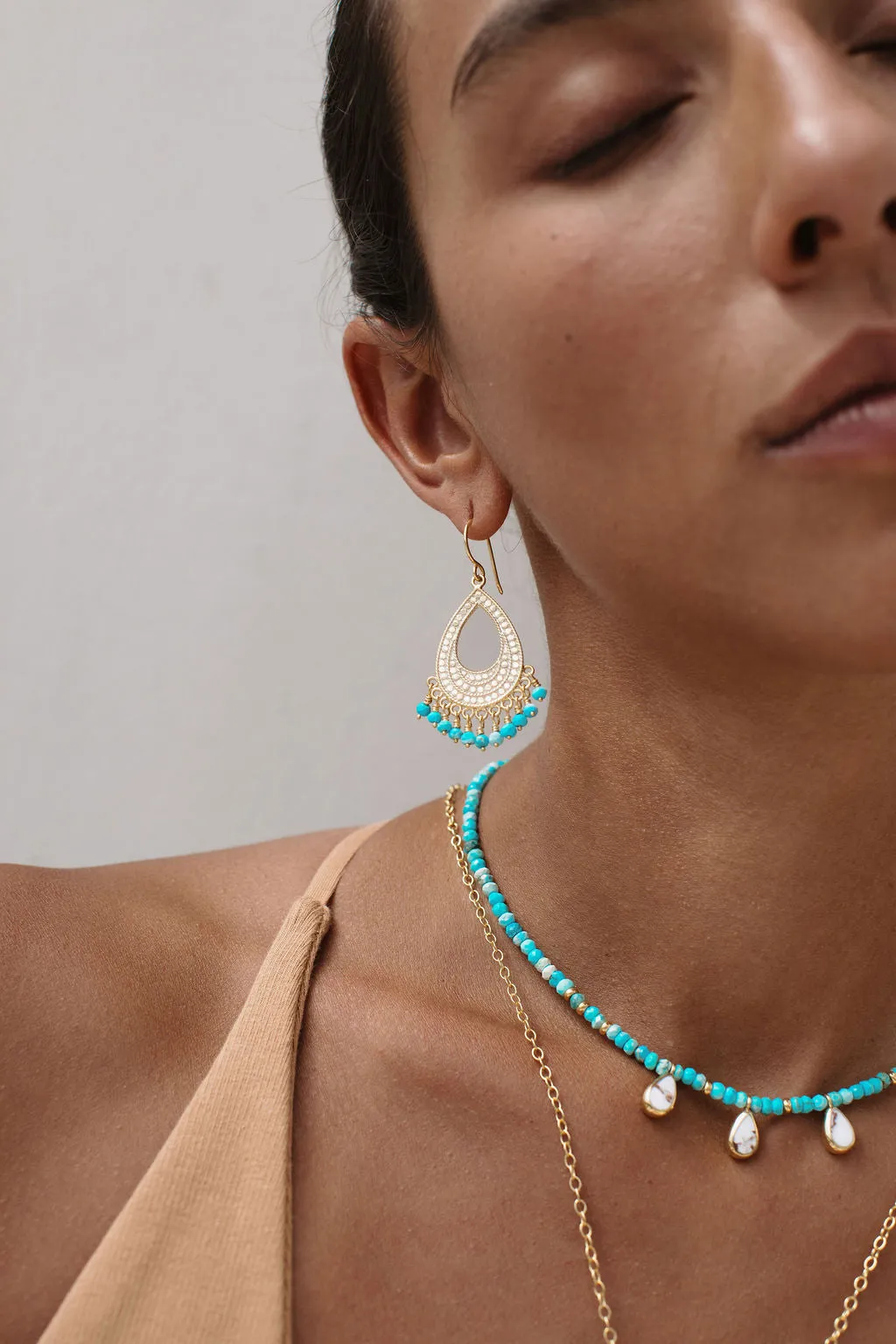 Beaded Blue Turquoise Chandelier Earrings sold by Anna Beck product image thumbnail 2