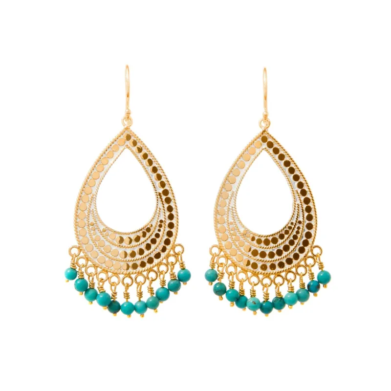 Beaded Blue Turquoise Chandelier Earrings sold by Anna Beck