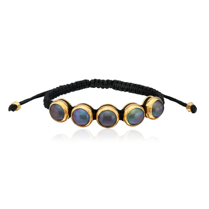 Blue Pearl & Gold Woven Bracelet sold by Anna Beck