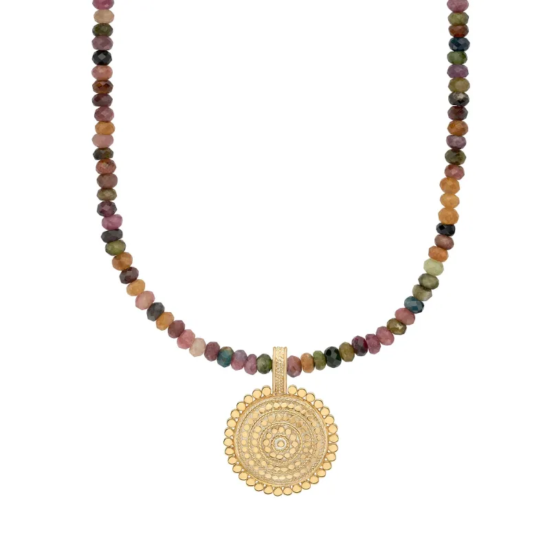 Scalloped Pendant Beaded Watermelon Tourmaline Necklace sold by Anna Beck