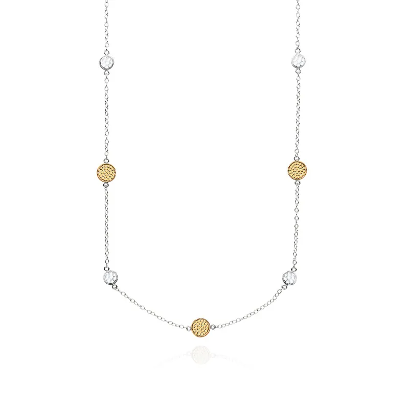 Signature Hammered and Dotted Station Necklace - Gold & Silver sold by Anna Beck