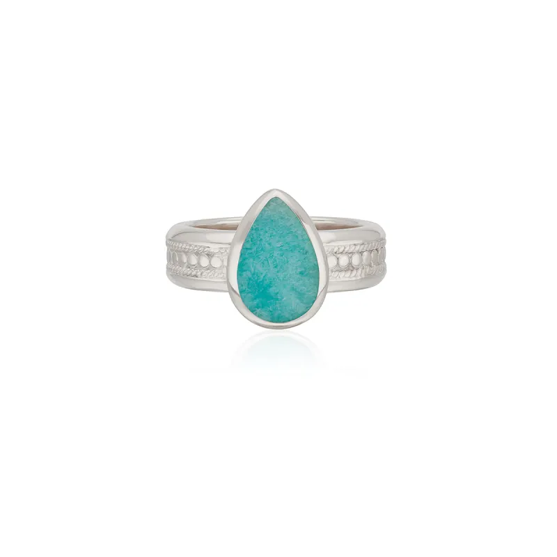 Amazonite Drop Cocktail Ring - Silver sold by Anna Beck