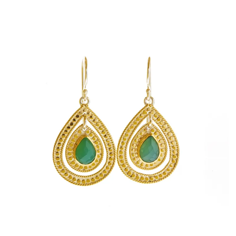 Green Onyx Double Drop Cut Out Earrings made by Anna Beck
