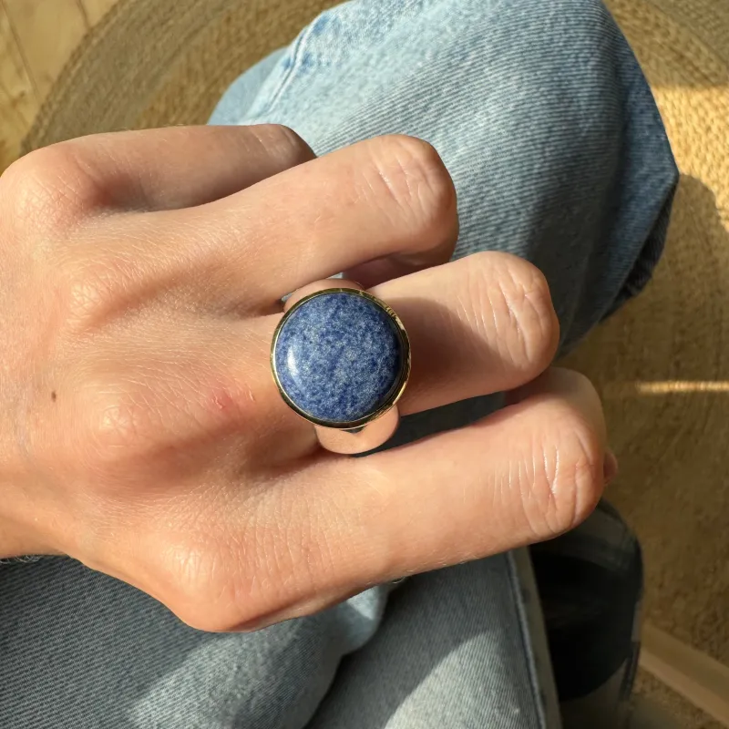Large Wavy Dumortierite Signet Ring - Two Tone - AS IS - FINAL SALE sold by Anna Beck