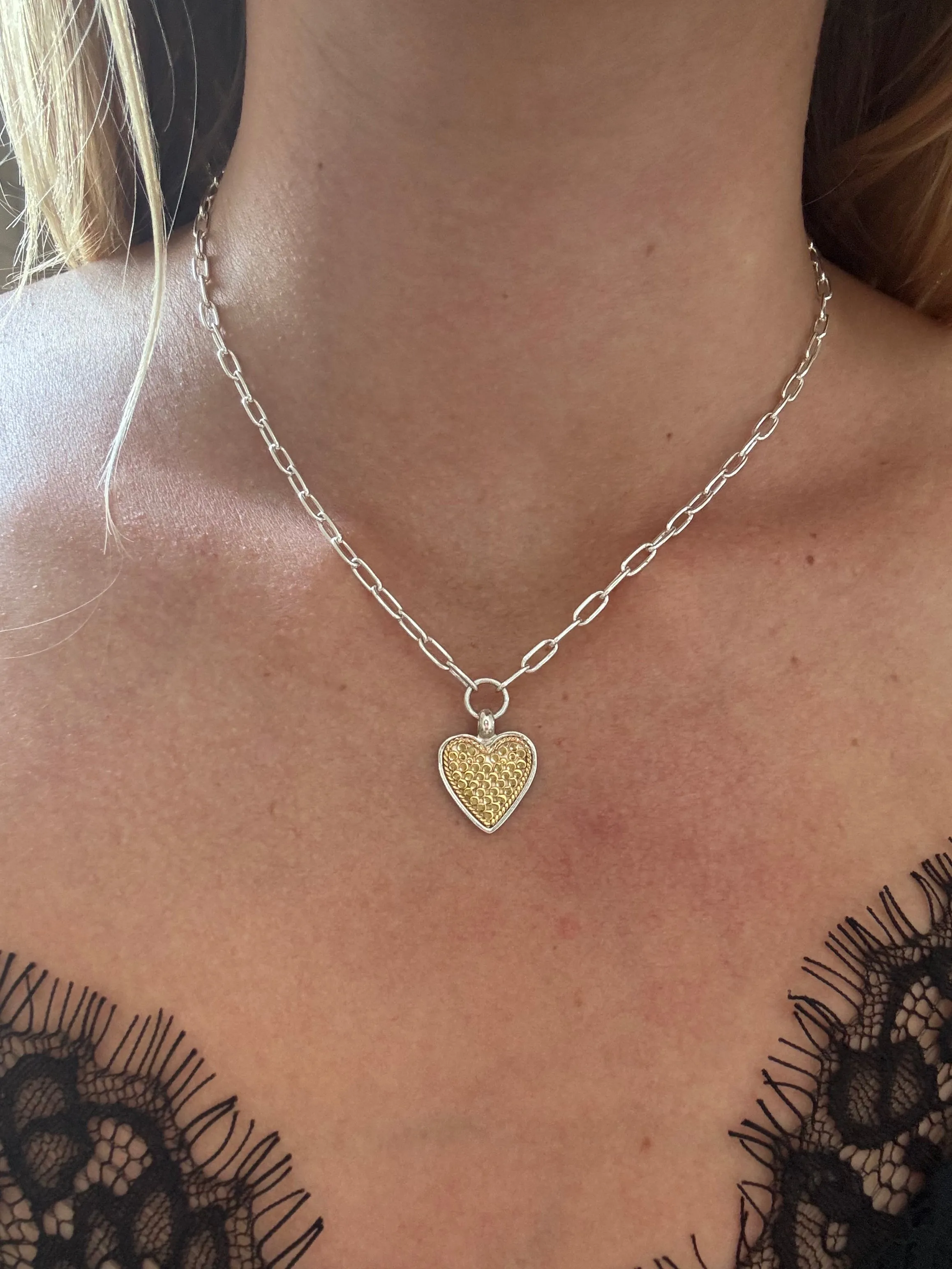 Medium Heart Engraved Necklace - Gold & Silver - AS IS - FINAL SALE sold by Anna Beck product image thumbnail 4