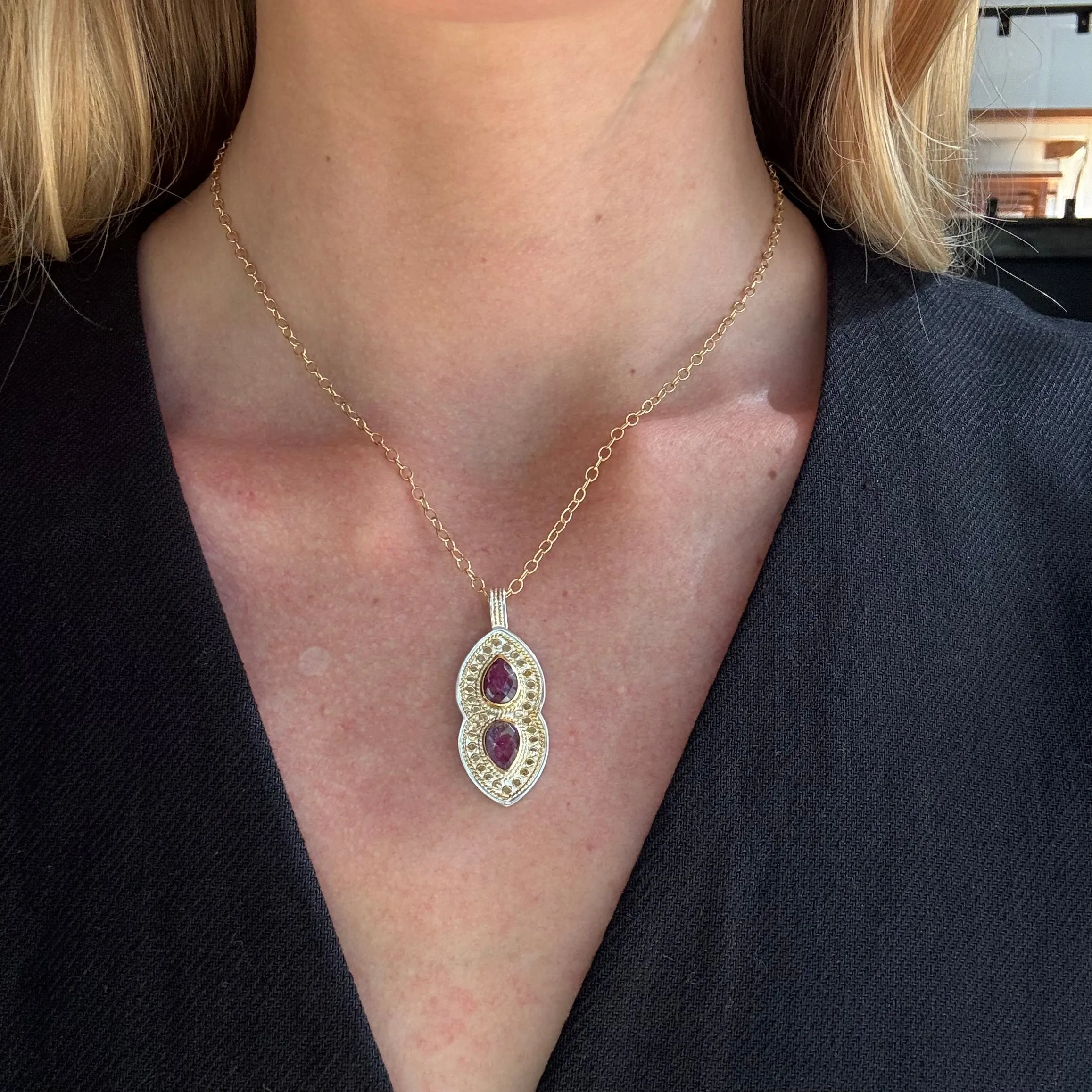 Double drop Doublet Ruby Necklace, 16-18"-AS IS - FINAL SALE sold by Anna Beck