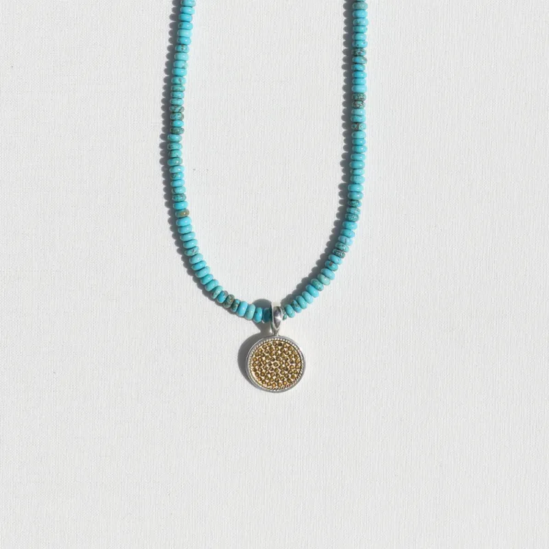 Turquoise Beads x Two Tone Dotted Pendant Necklace made by Anna Beck
