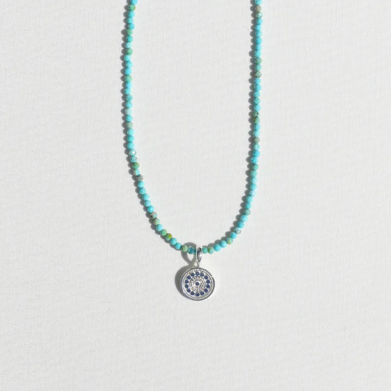 Mini Turquoise Beads x Medium Silver Dotted Pendant Necklace made by Anna Beck