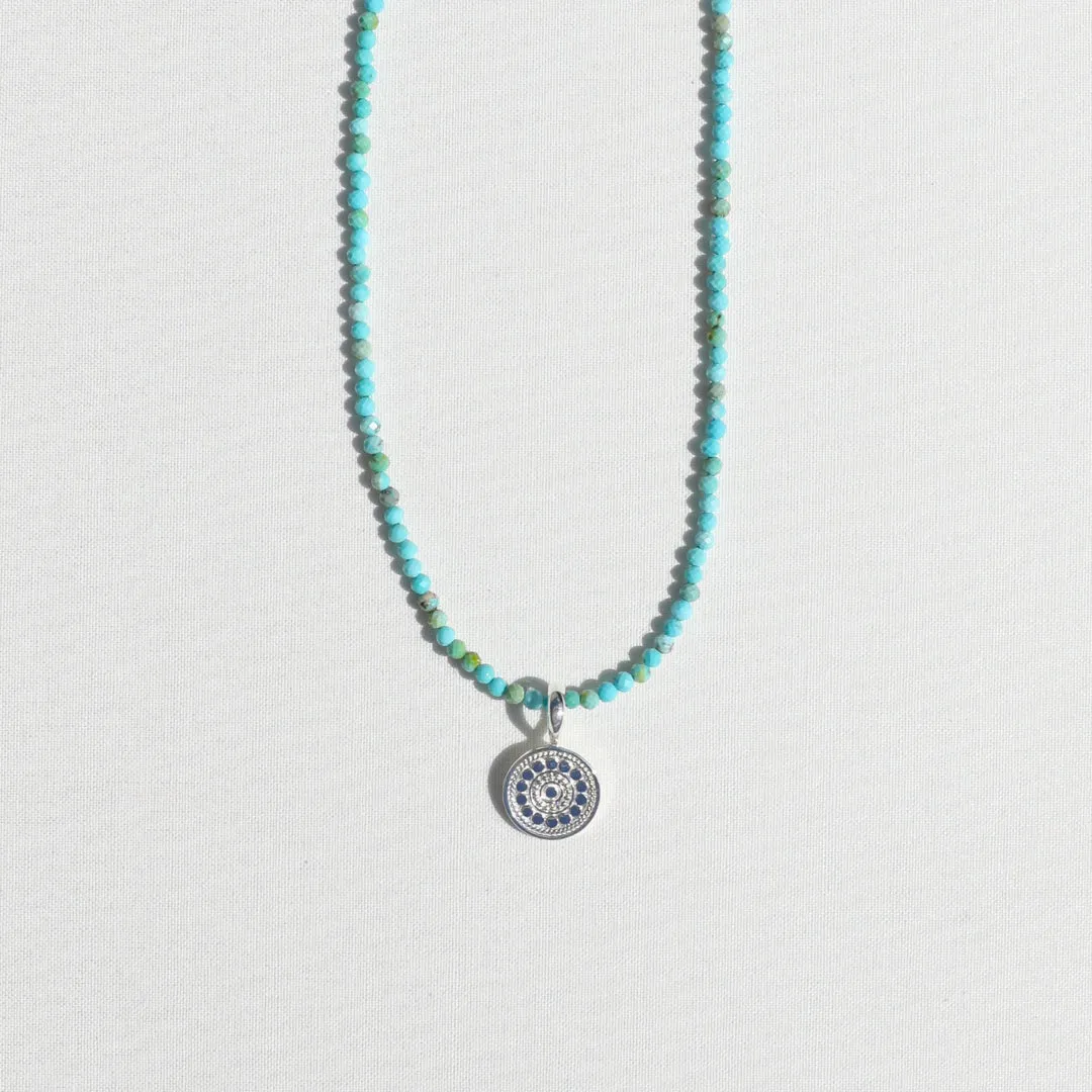 Mini Turquoise Beads x Medium Silver Dotted Pendant Necklace sold by Anna Beck