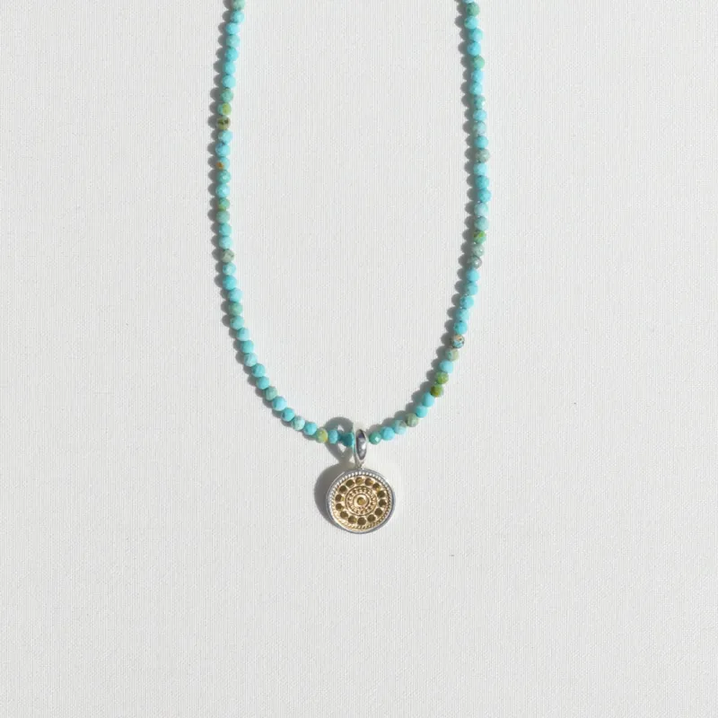 Mini Turquoise Beads x Medium Two Tone Dotted Pendant Necklace made by Anna Beck