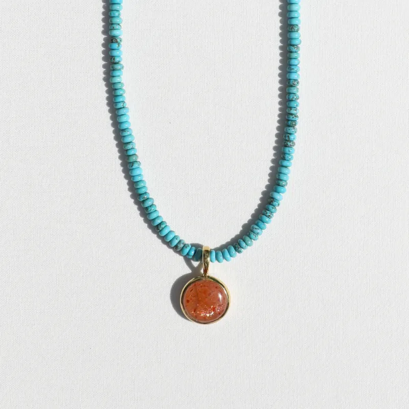 Turquoise Beads x Sunstone Pendant Necklace made by Anna Beck